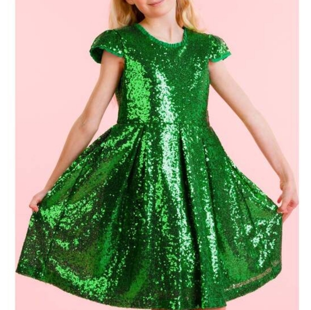 HOLLY HASTIE Dazzle Sequin Girls Party Dress Emerald Green